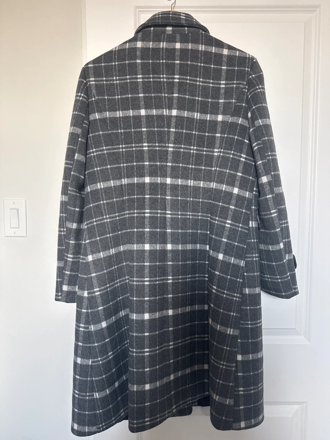 Plaid Wool Blend Coat - Grey & White - photo 5