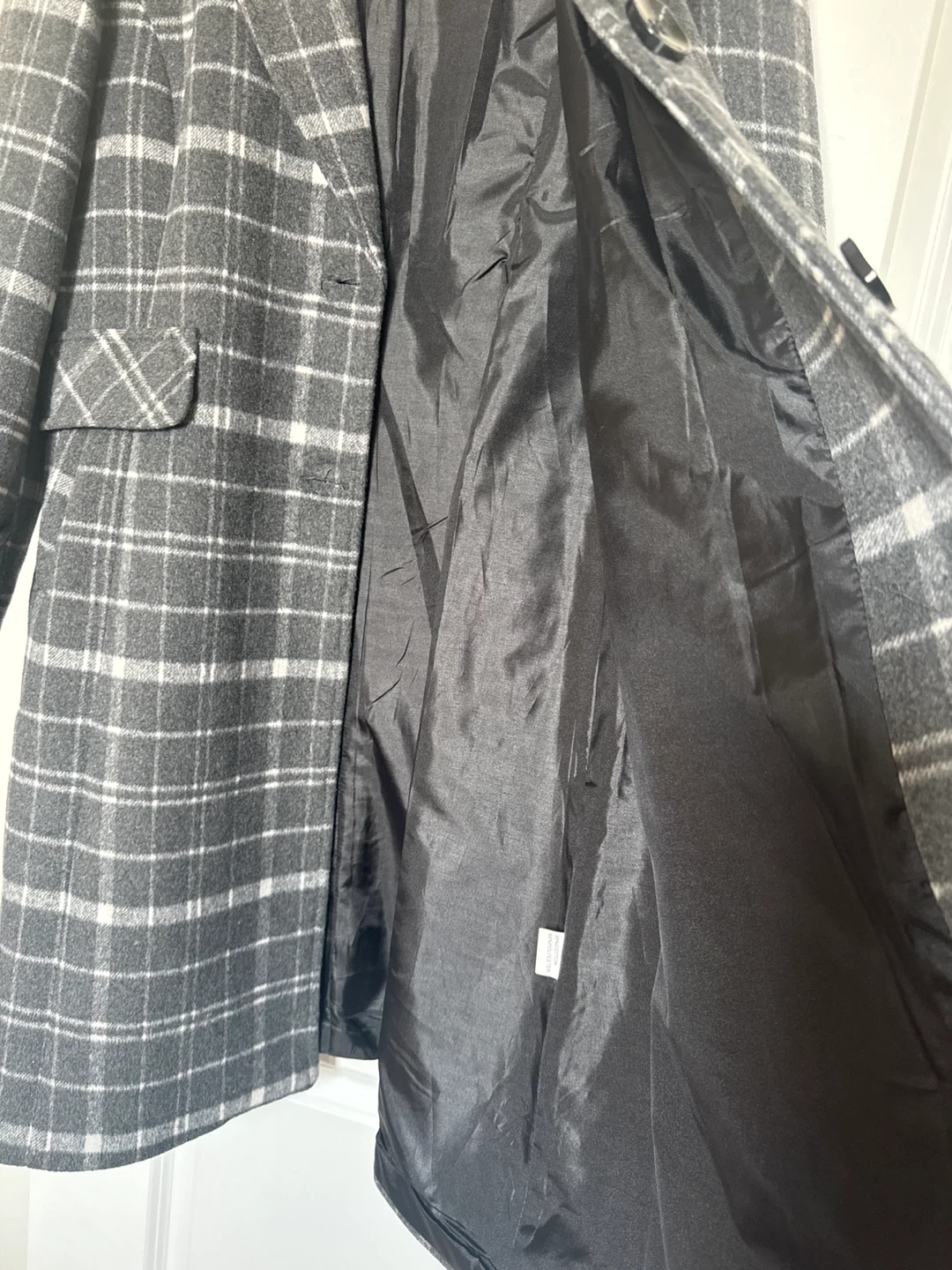 Plaid Wool Blend Coat - Grey & White - photo 4