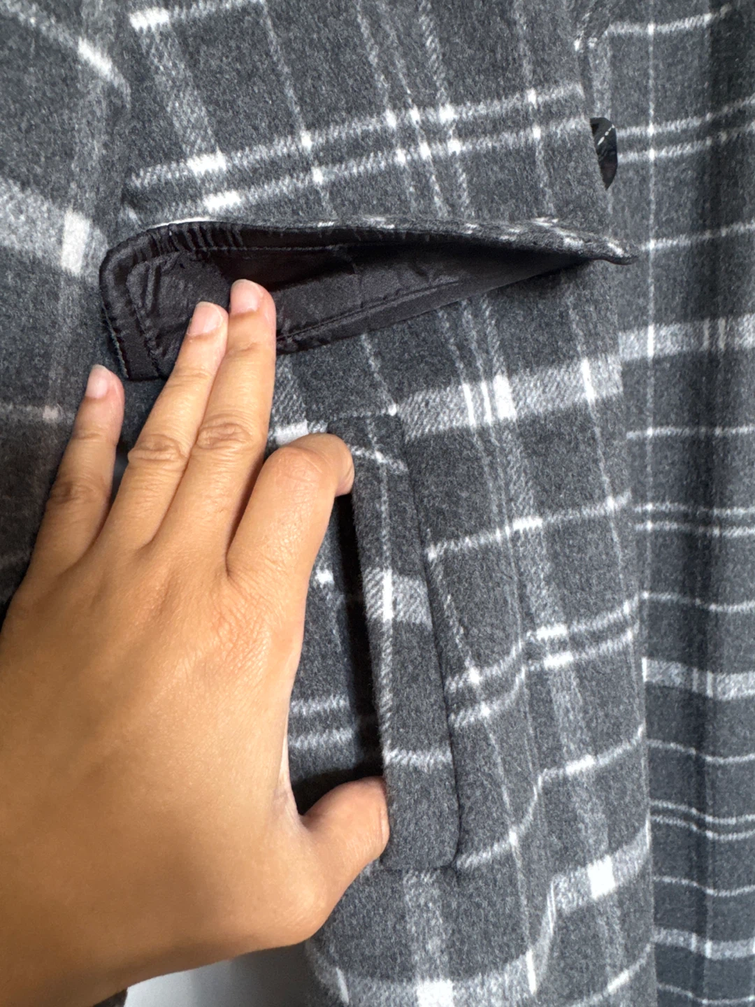 Plaid Wool Blend Coat - Grey & White - photo 2