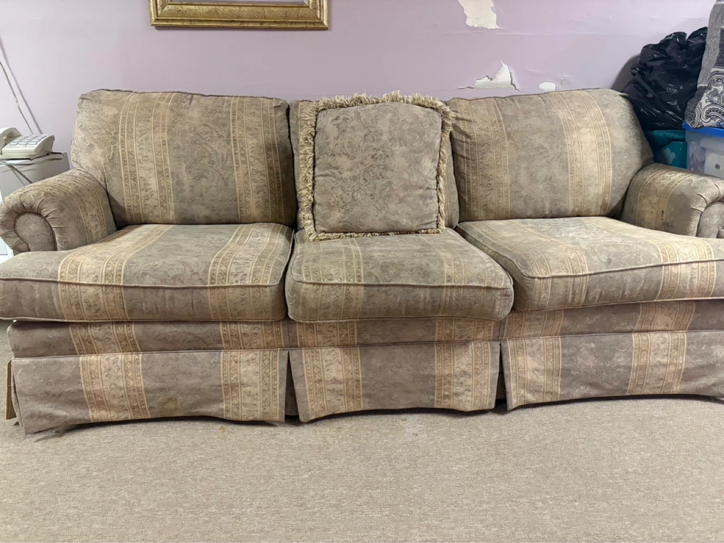 Traditional Striped Sofa with Accent Pillows - photo 2