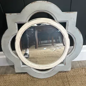 Distressed Grey and Cream Quatrefoil Mirror