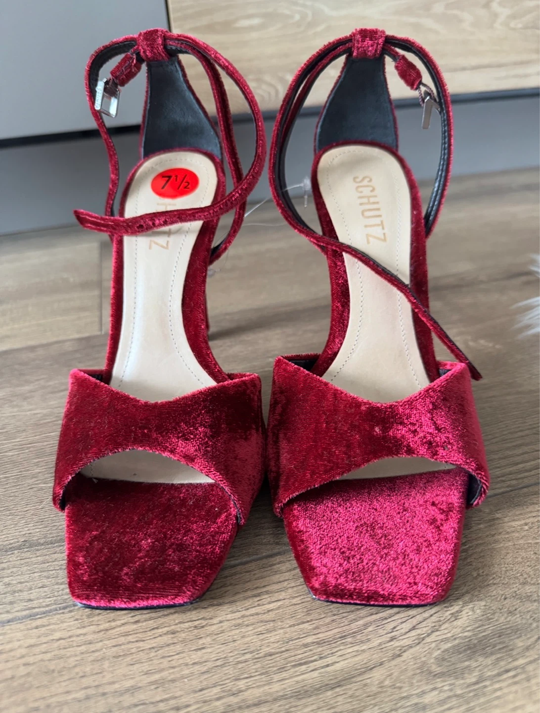 Schutz Velvet Ankle Strap Heels Burgundy Size 7.5 - photo 5