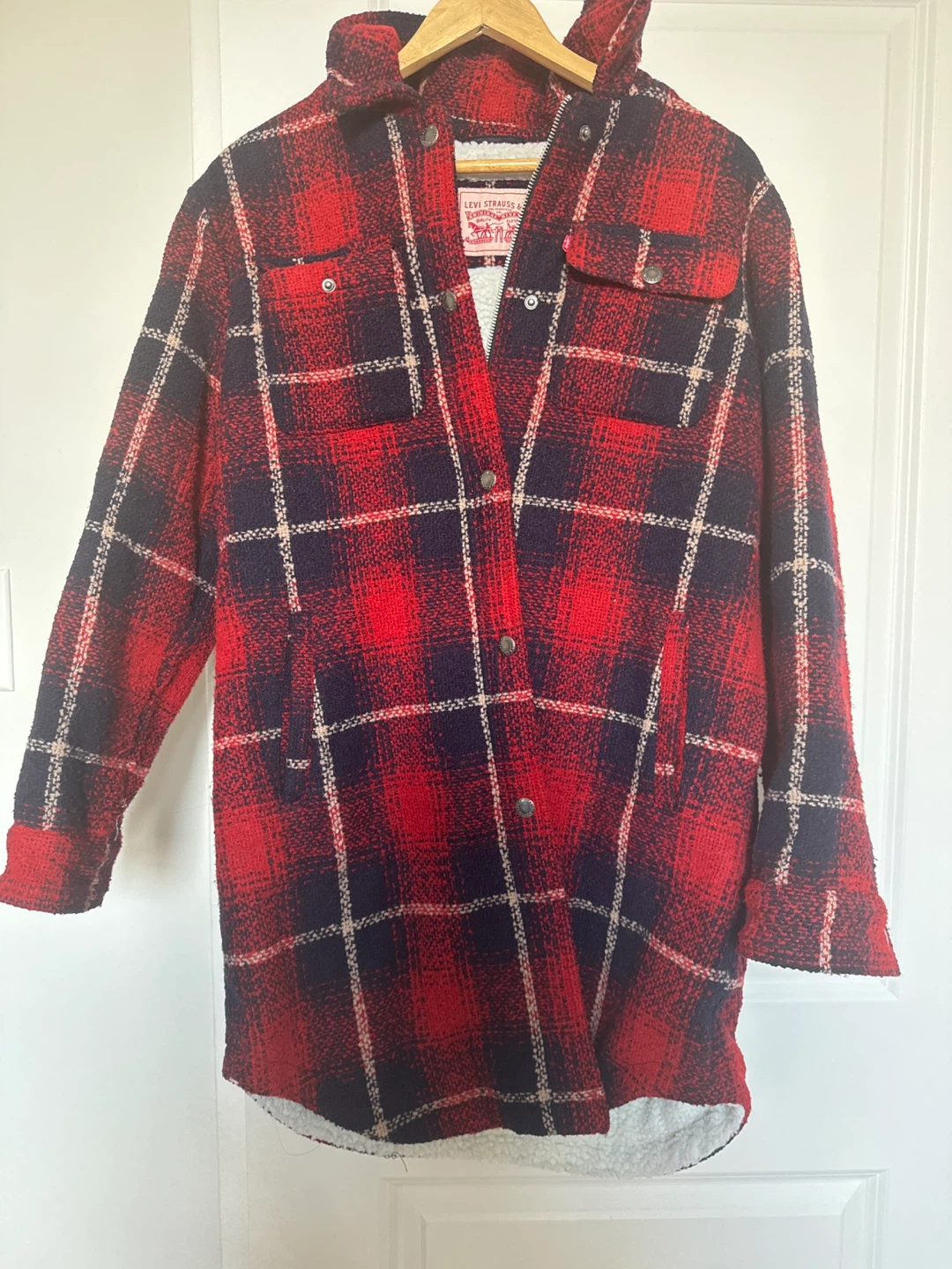 Levi Strauss & Co. Red Plaid Sherpa Lined Shirt Jacket