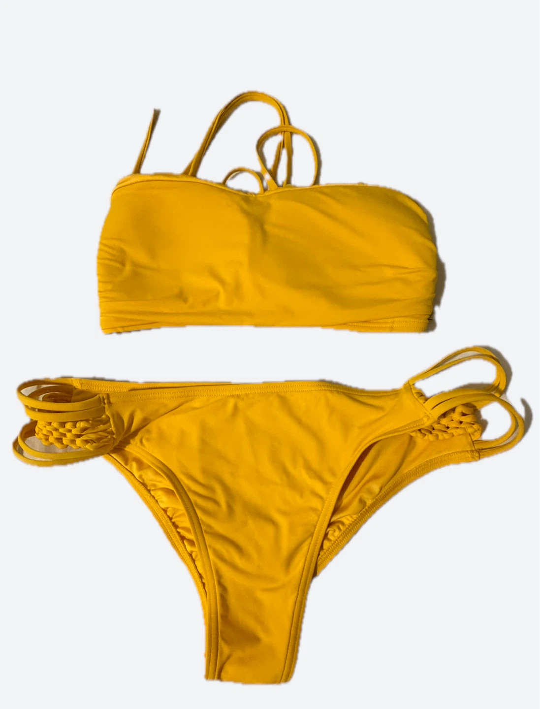 Yellow Bandeau Bikini Set with Strappy Details