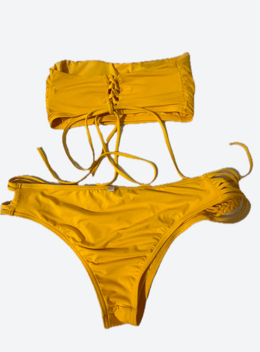 Yellow Bandeau Bikini Set with Strappy Details - photo 2
