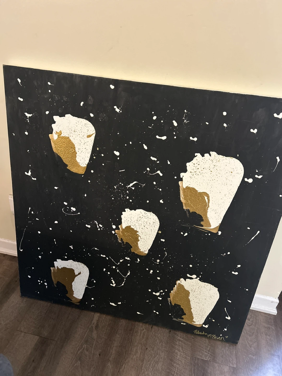 Abstract Art Painting Black White Gold - photo 2