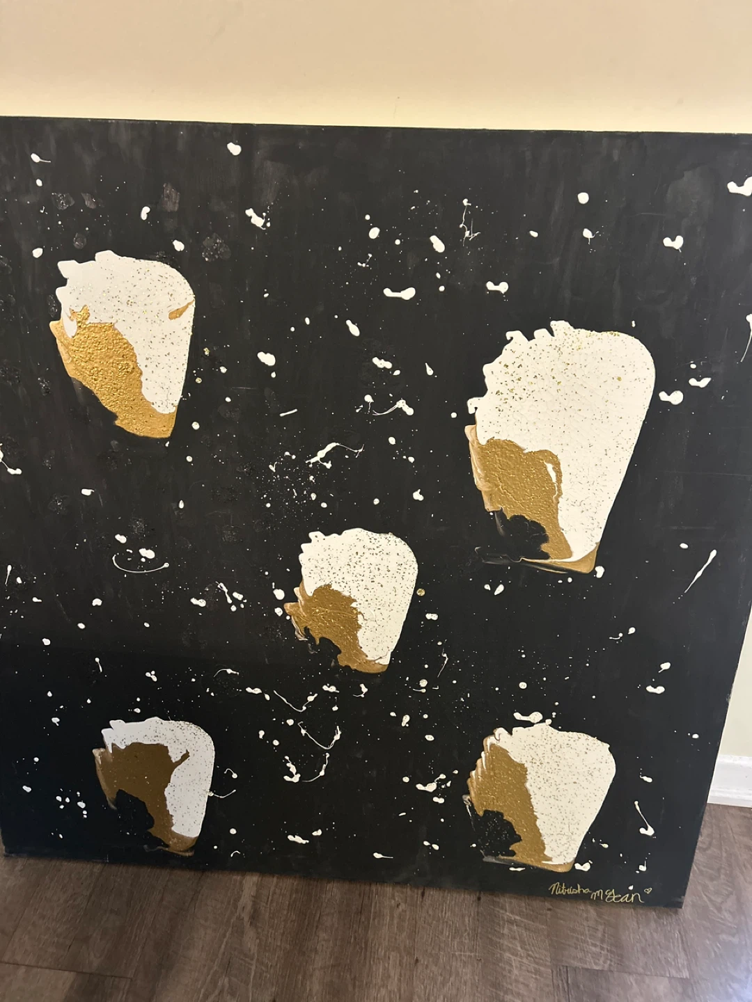Abstract Art Painting Black White Gold