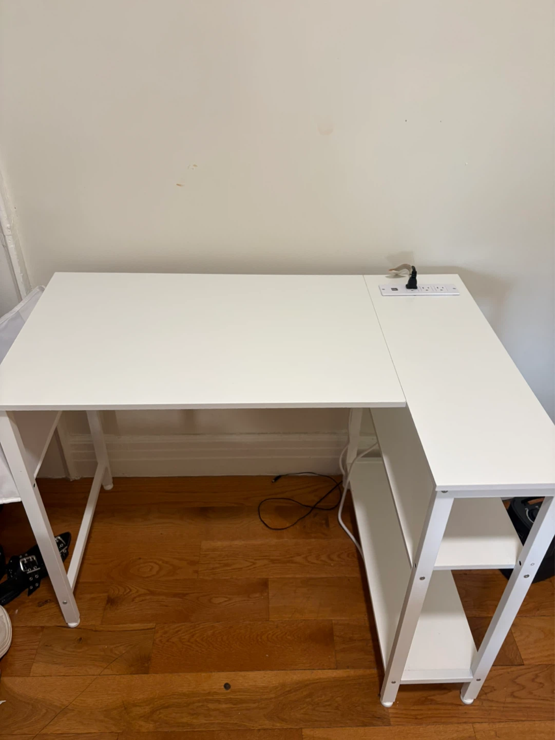 White L-Shaped Desk with Built-in Power Strip