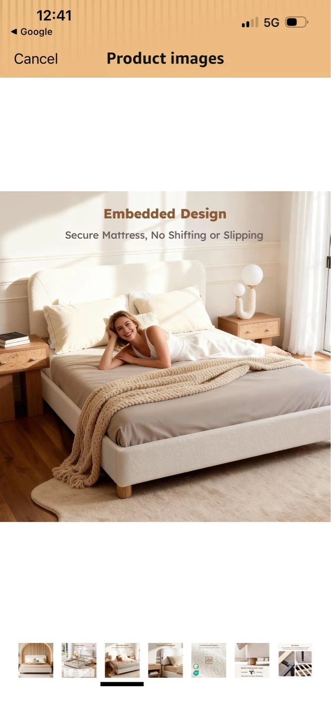 New Full Size Bouclé Upholstered Bed Frame - photo 2