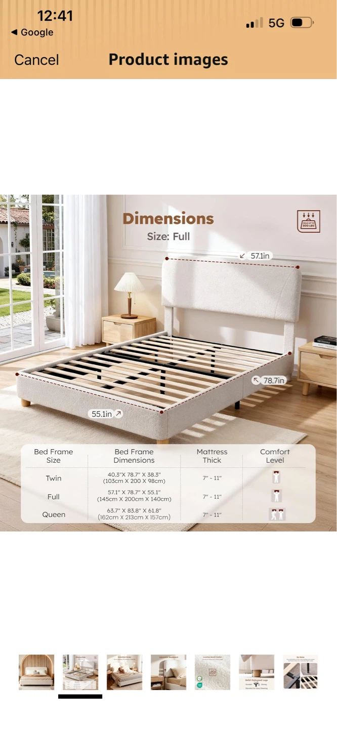 New Full Size Bouclé Upholstered Bed Frame