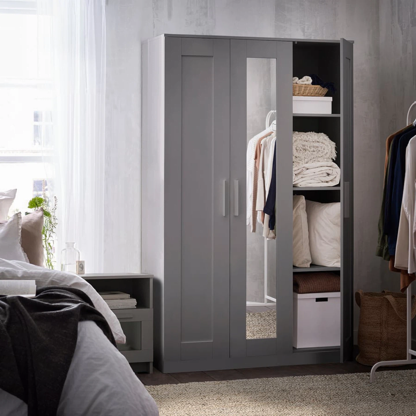 IKEA BRIMNES Grey 3-Door Wardrobe with Mirror - photo 2