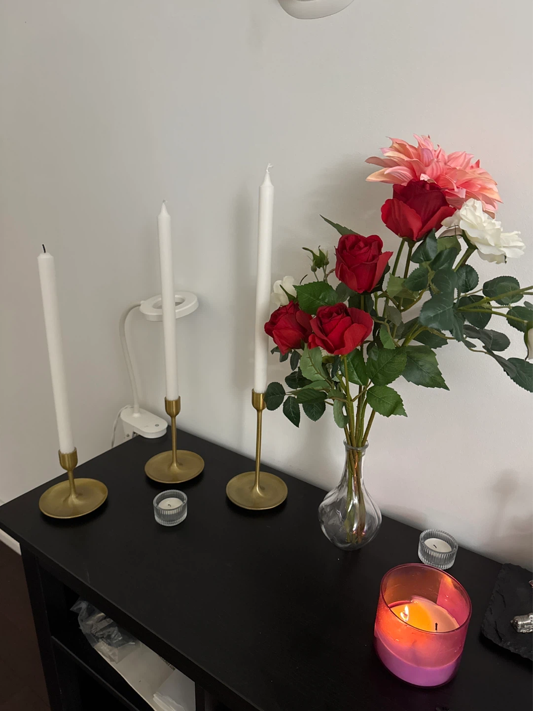 Gold Candlestick Holders, Tea Lights & Floral Vase Bundles Decor - photo 2