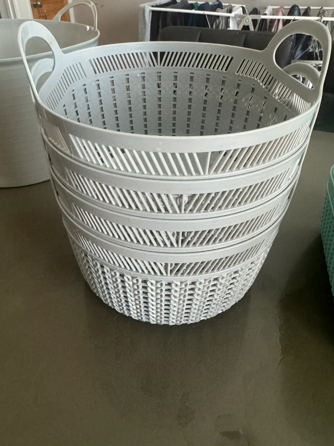 Grey Stackable Plastic Baskets (Set of 4)