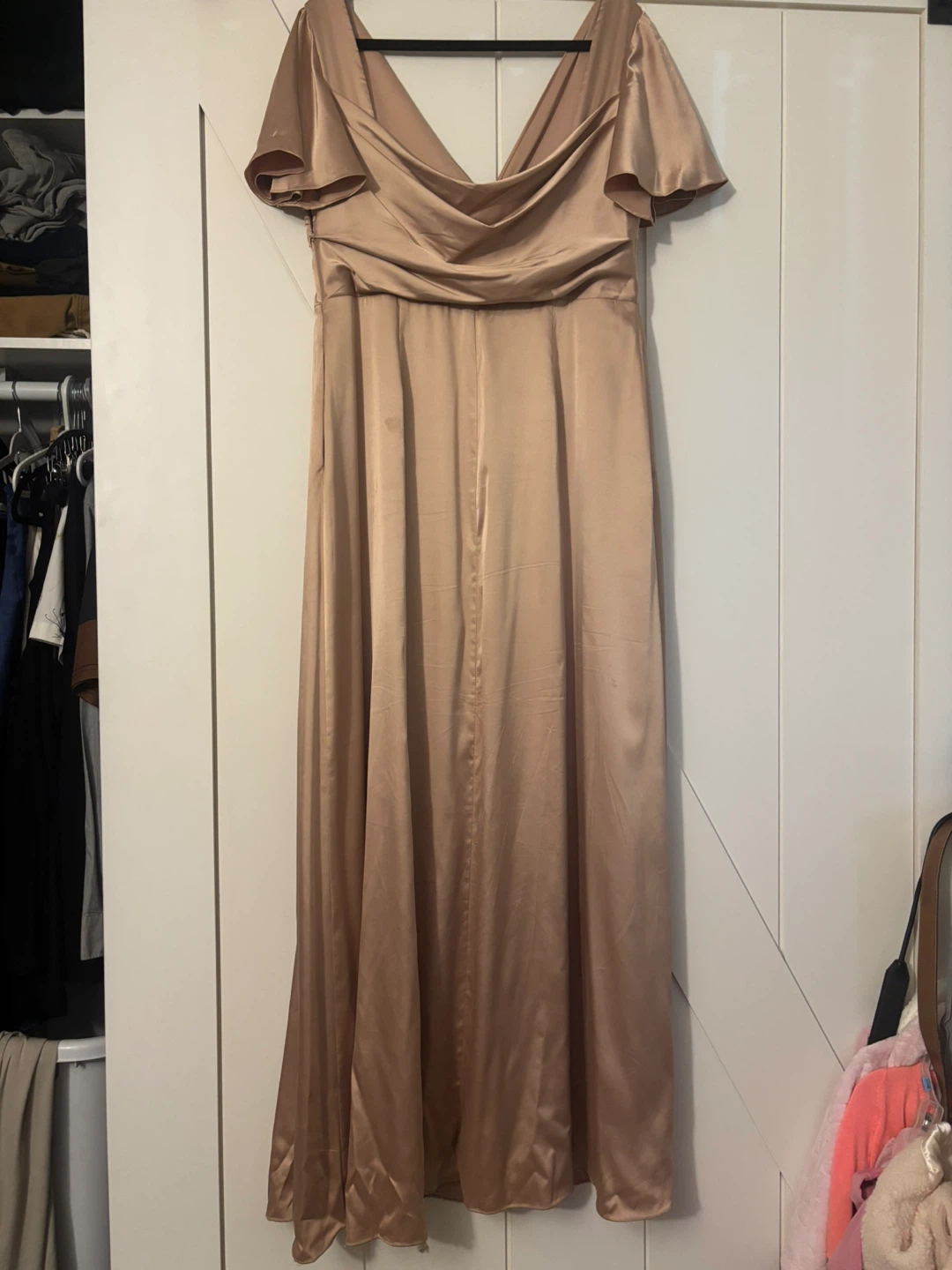 Gold Satin V-Neck Maxi Dress