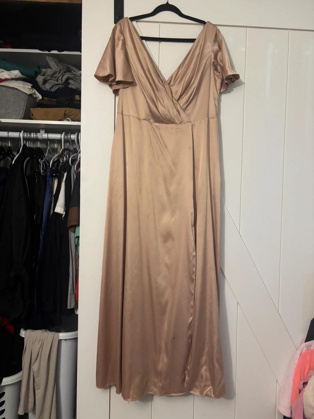 Gold Satin V-Neck Maxi Dress - photo 2