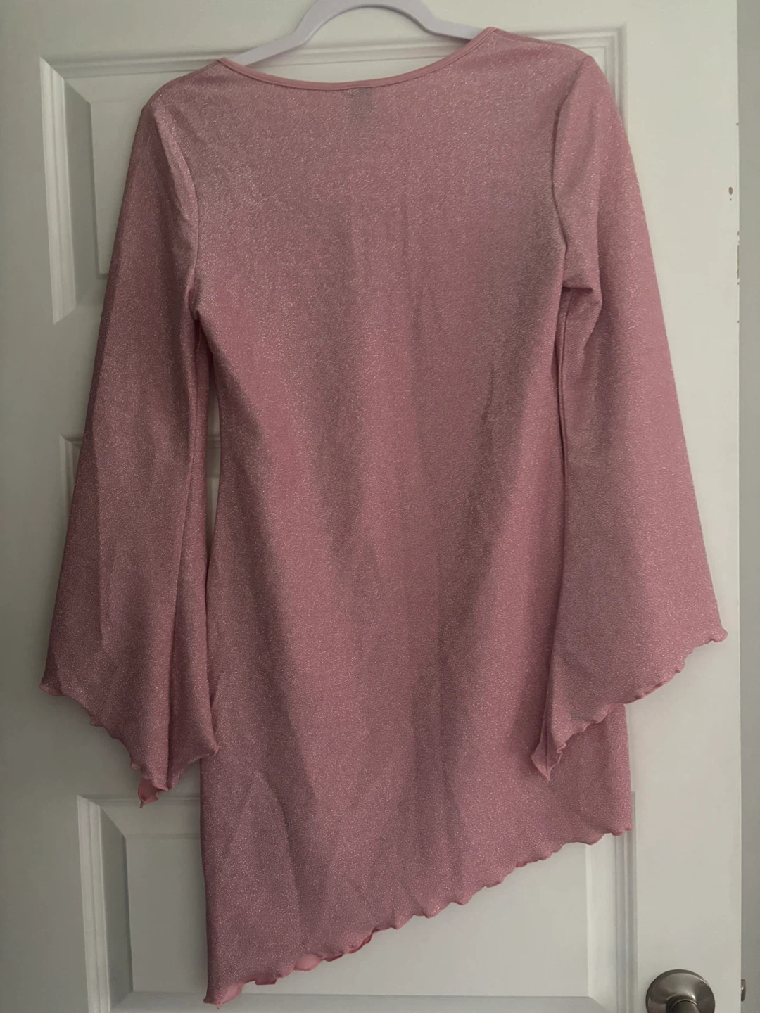 SHEIN Pink Sparkly Bell Sleeve Mini Dress - photo 2