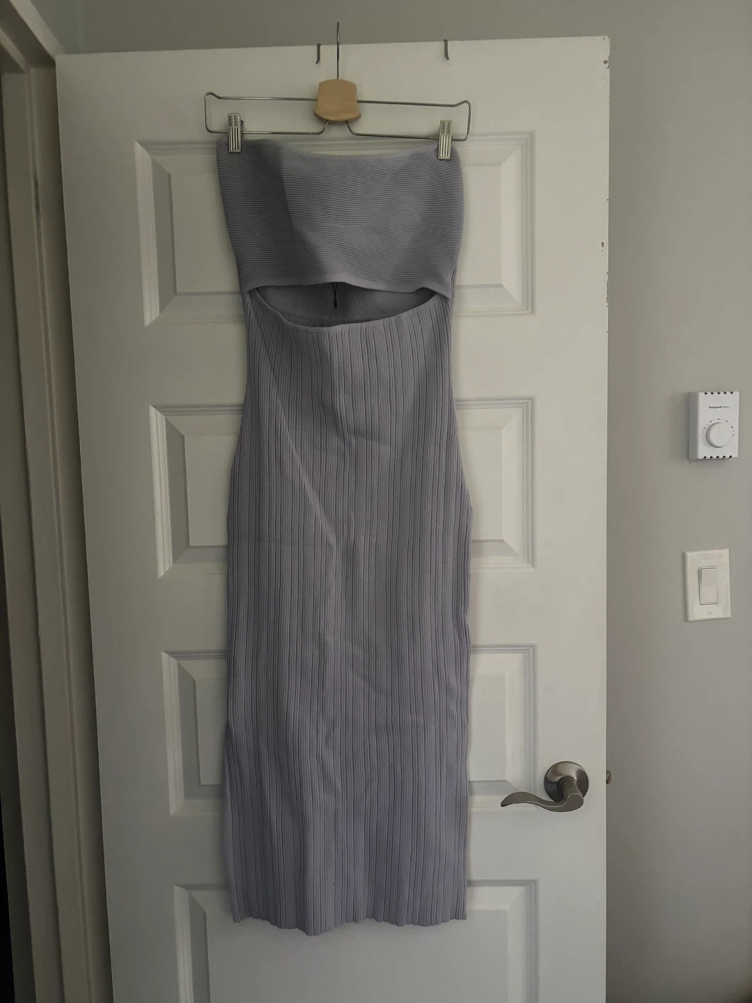 Light Lilac Ribbed Cutout Strapless Midi Dress - photo 2