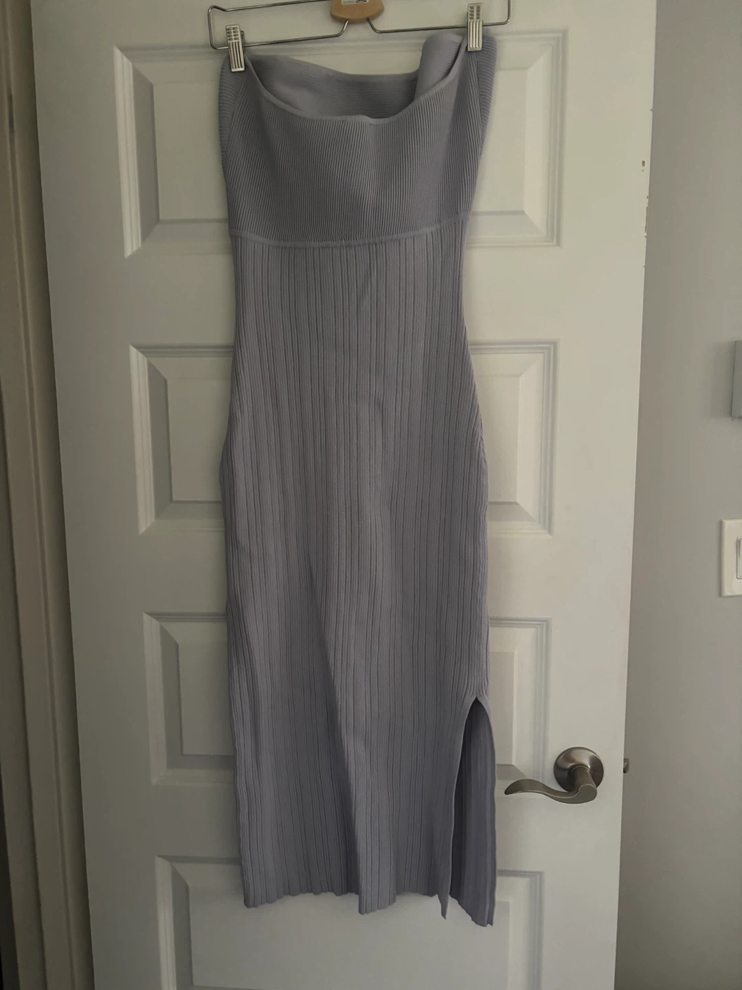 Light Lilac Ribbed Cutout Strapless Midi Dress