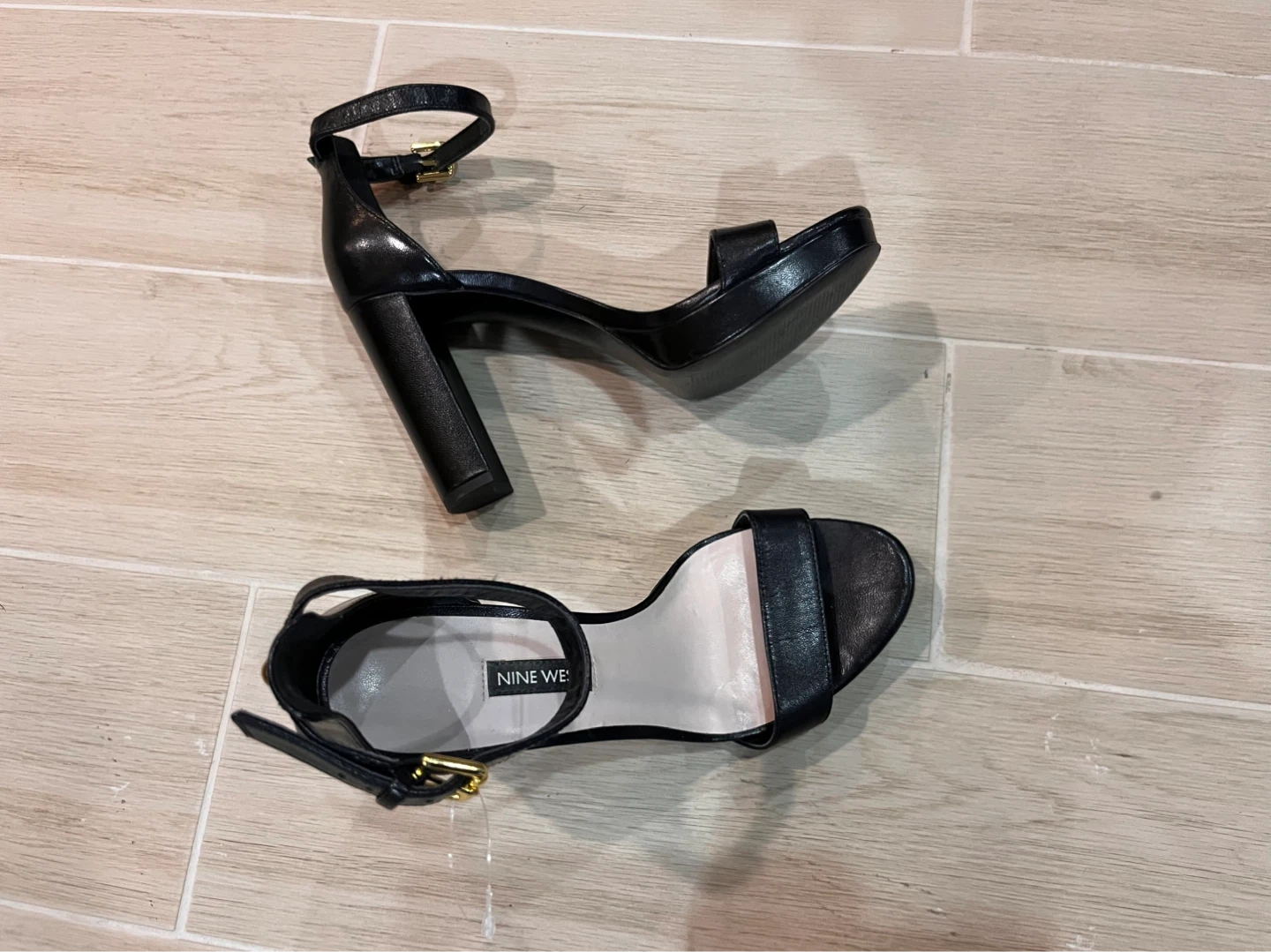 NEW Size 7.5 Nine West Black Block Heel Sandals Ankle Strap - photo 4
