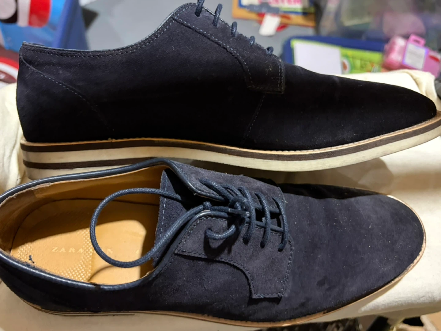 Navy Suede Oxford Shoes by Zara