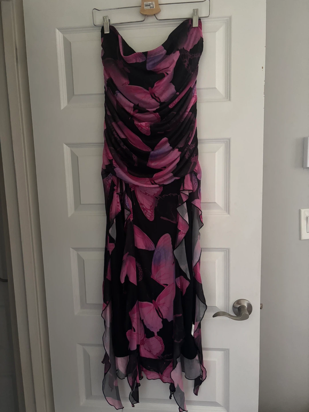 Strapless Ruched Butterfly Print Dress - photo 2