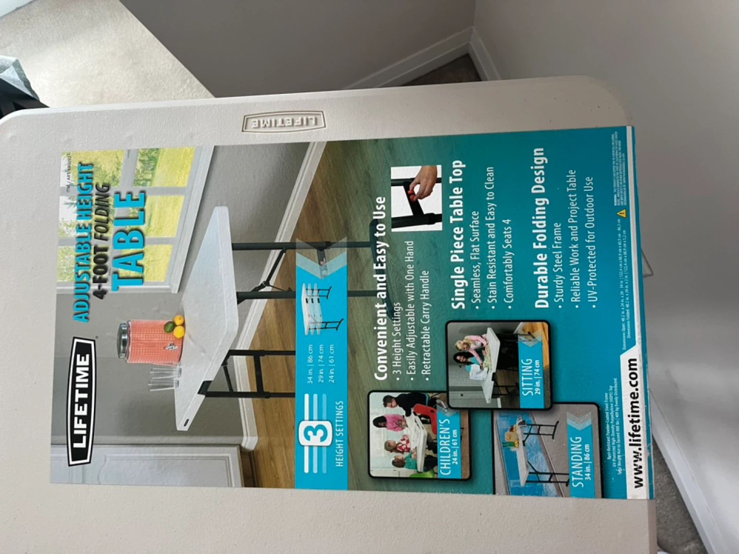 Lifetime 4-Foot Adjustable Height Folding Table - photo 3