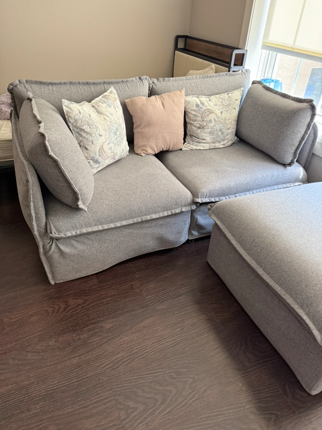 Gray Fabric Sofa with Ottoman