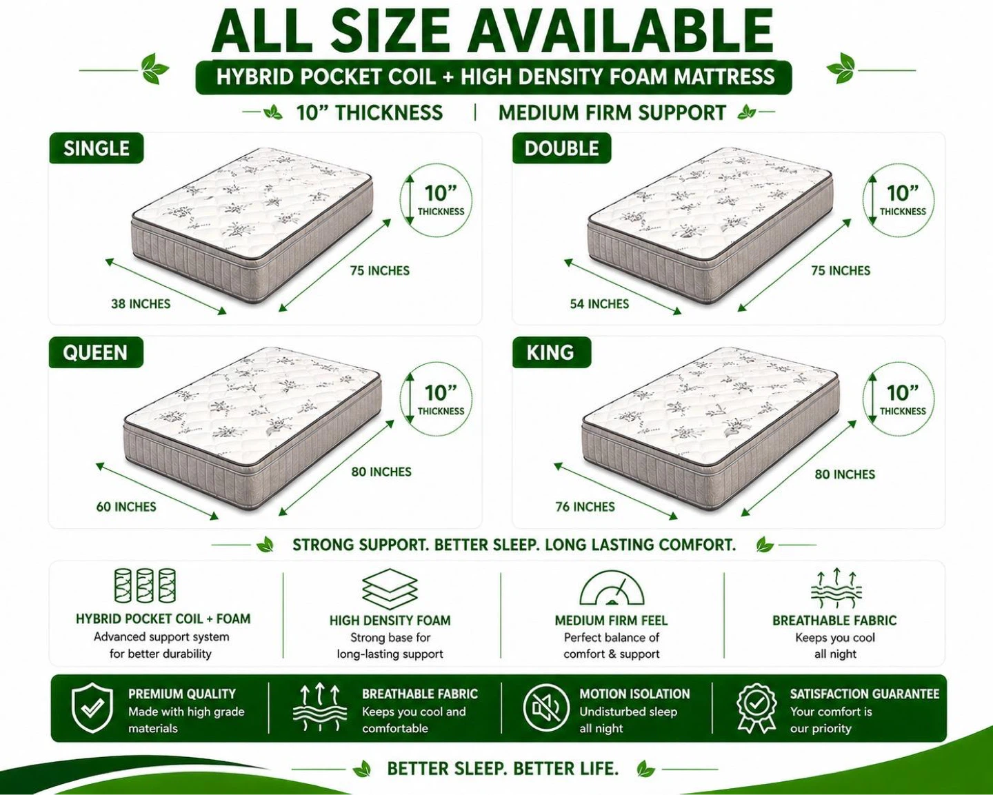 Bio Foam Mattress with Bamboo Fabric - Queen Size
