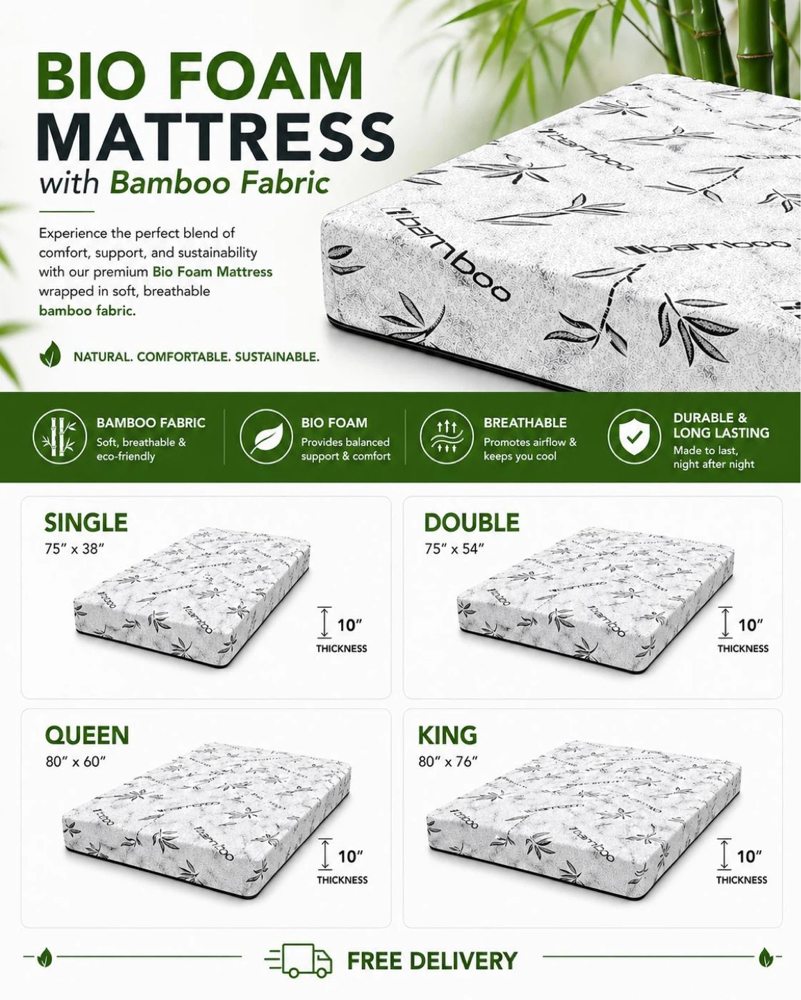 Bio Foam Mattress with Bamboo Fabric - Queen Size - photo 2