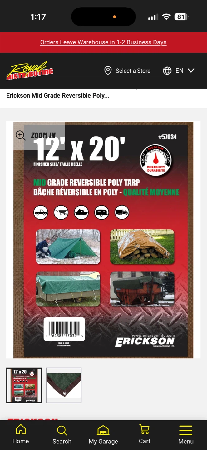 Erickson 12' x 20' Mid Grade Reversible Poly Tarp