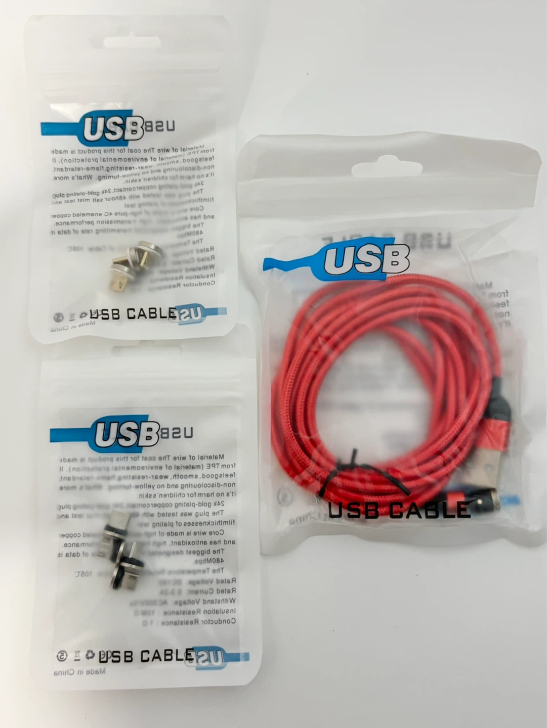 USB Cables and Connectors - Red Cable & Assorted Connectors