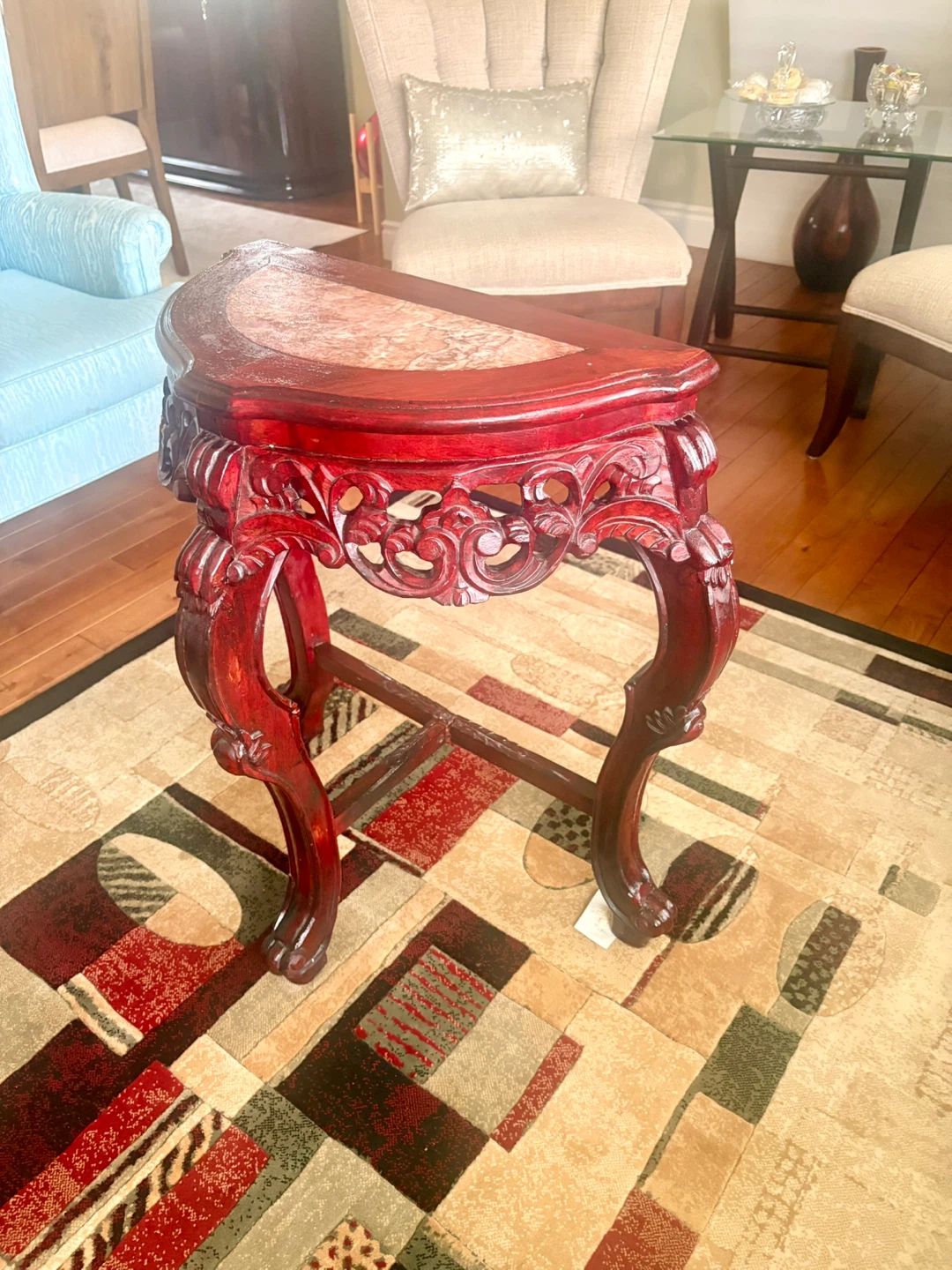 Antique Carved Mahogany Console Table with Marble Top - photo 2