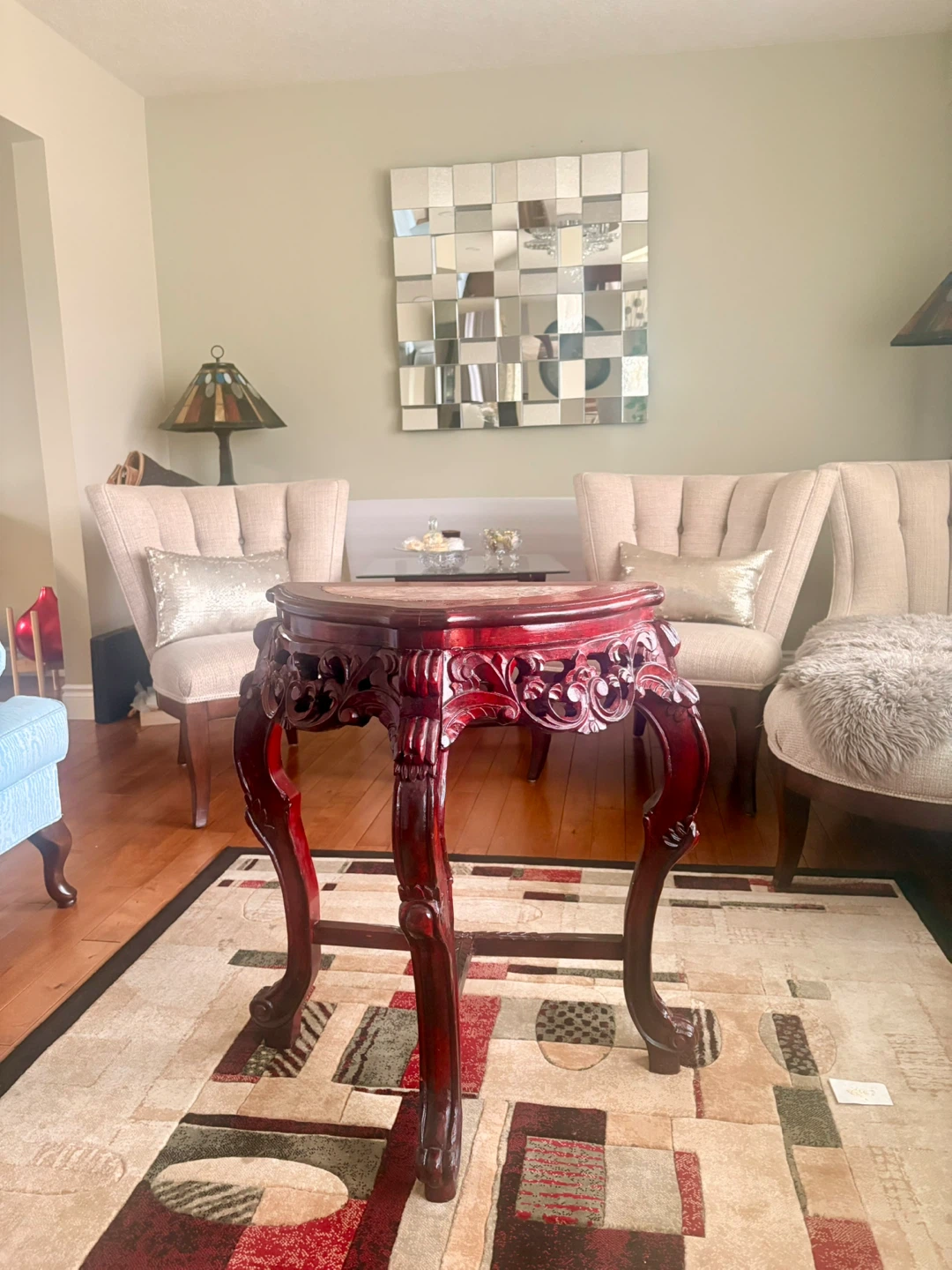 Antique Carved Mahogany Console Table with Marble Top - photo 3