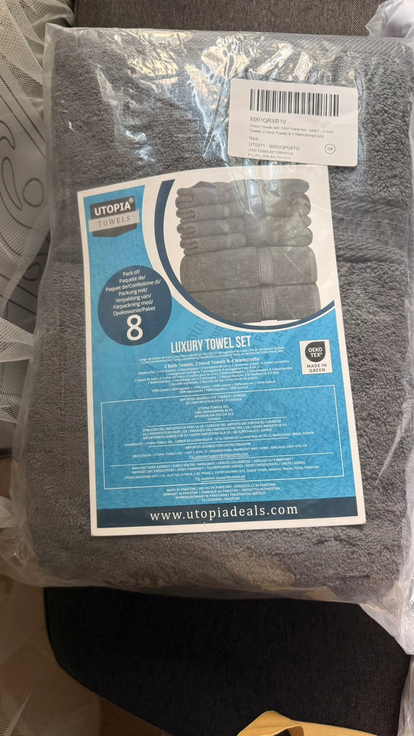 8-Piece Towel Set - Grey (new in package)