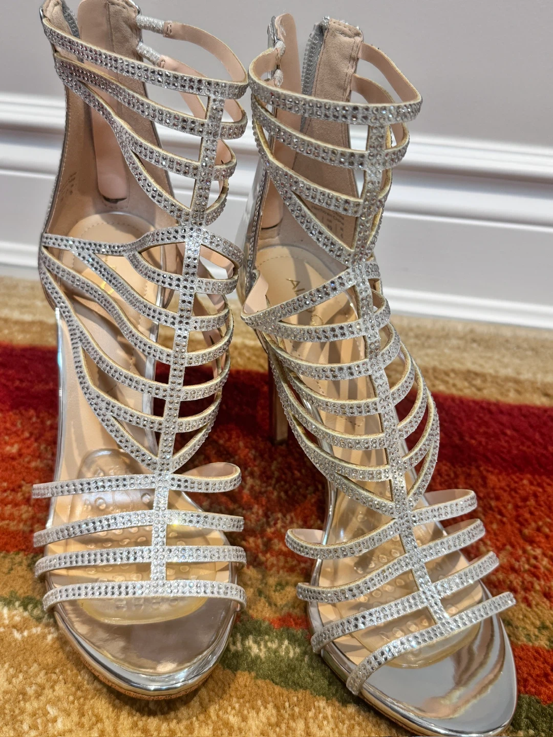 Silver Rhinestone Strappy Aldo high Heels - photo 2