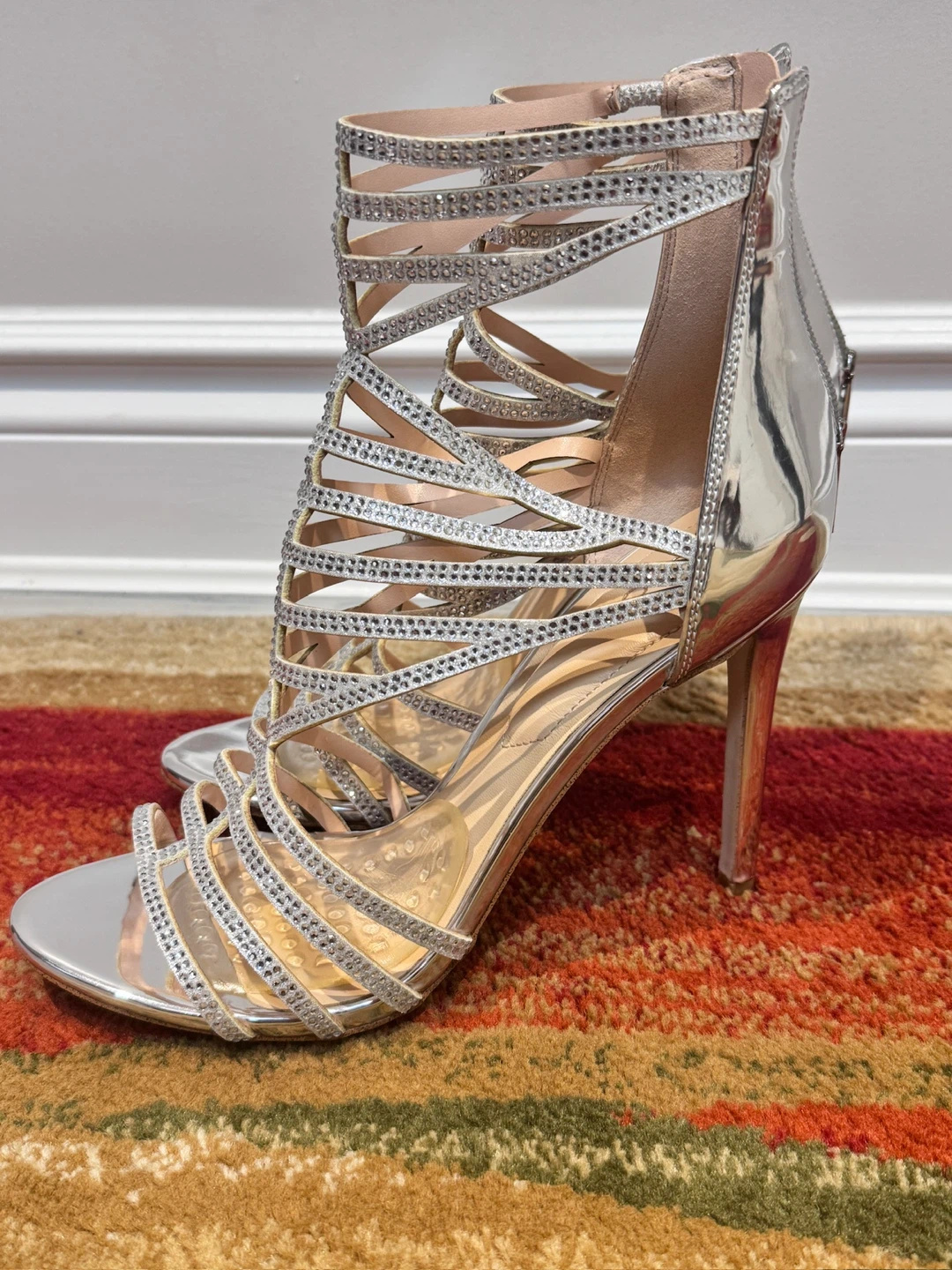 Silver Rhinestone Strappy Aldo high Heels - photo 3
