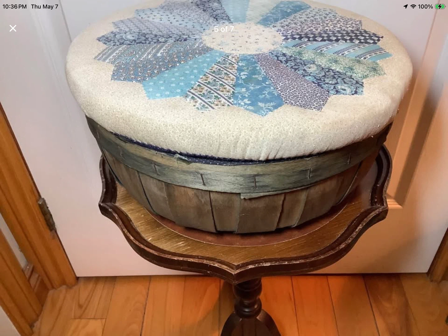 Vintage Quilted Lined Wood Slat Sewing/Storage Basket 🐞 - photo 5