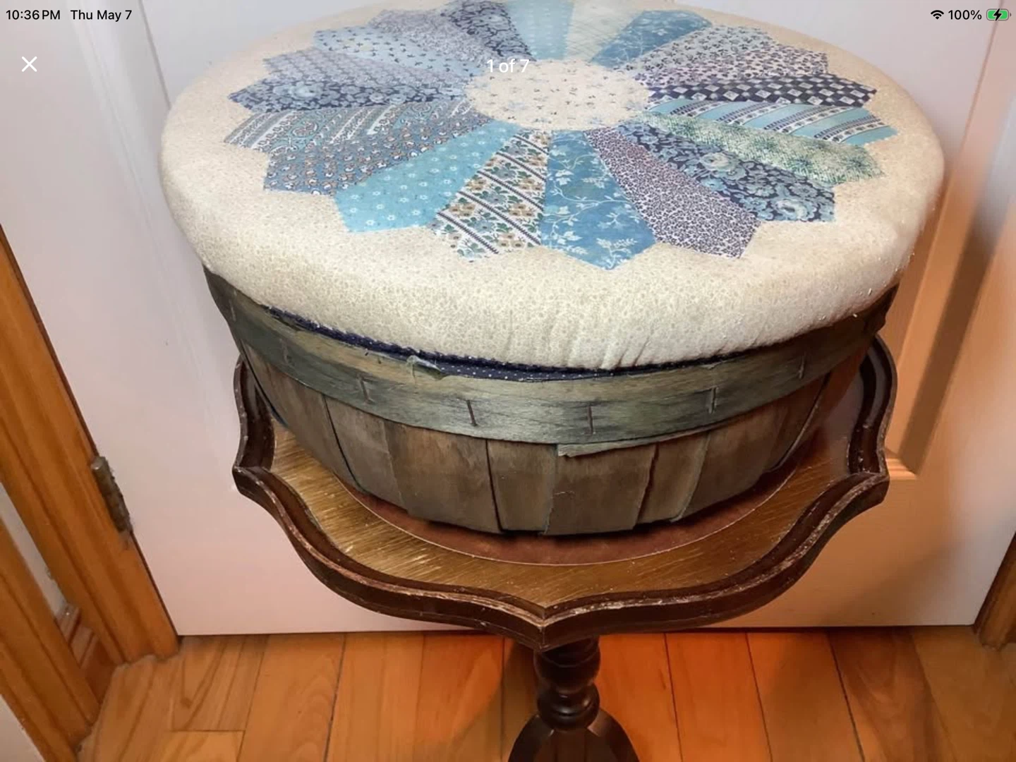 Vintage Quilted Lined Wood Slat Sewing/Storage Basket 🐞