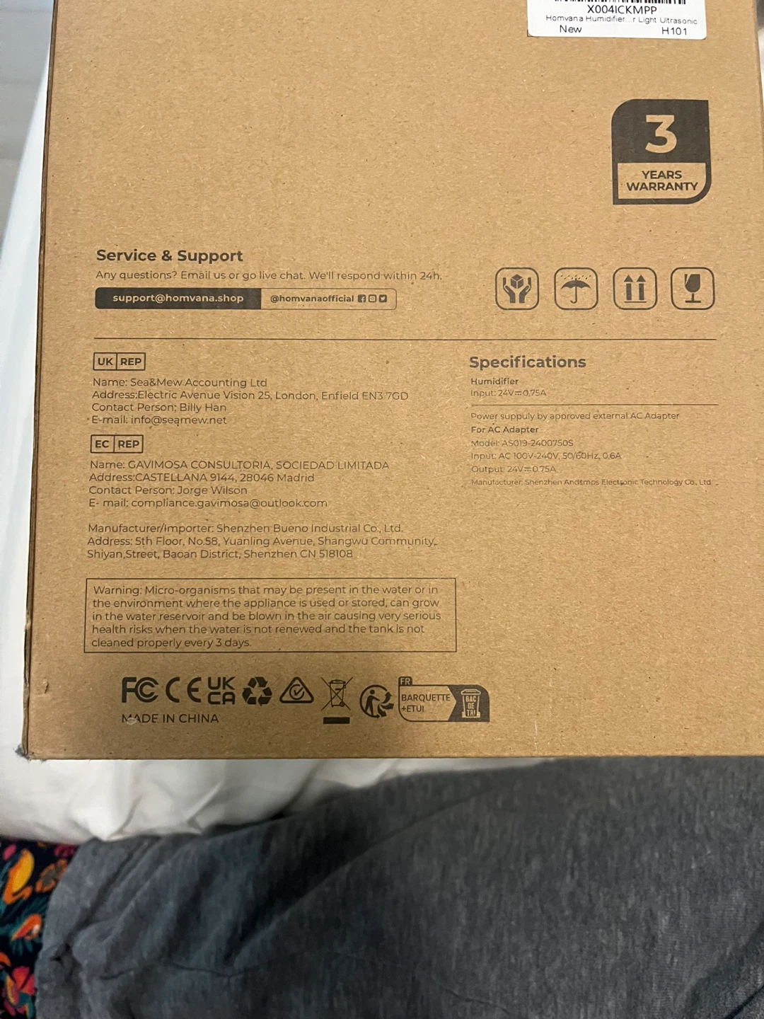 Homvana Ultrasonic Humidifier - Model H101 - photo 3