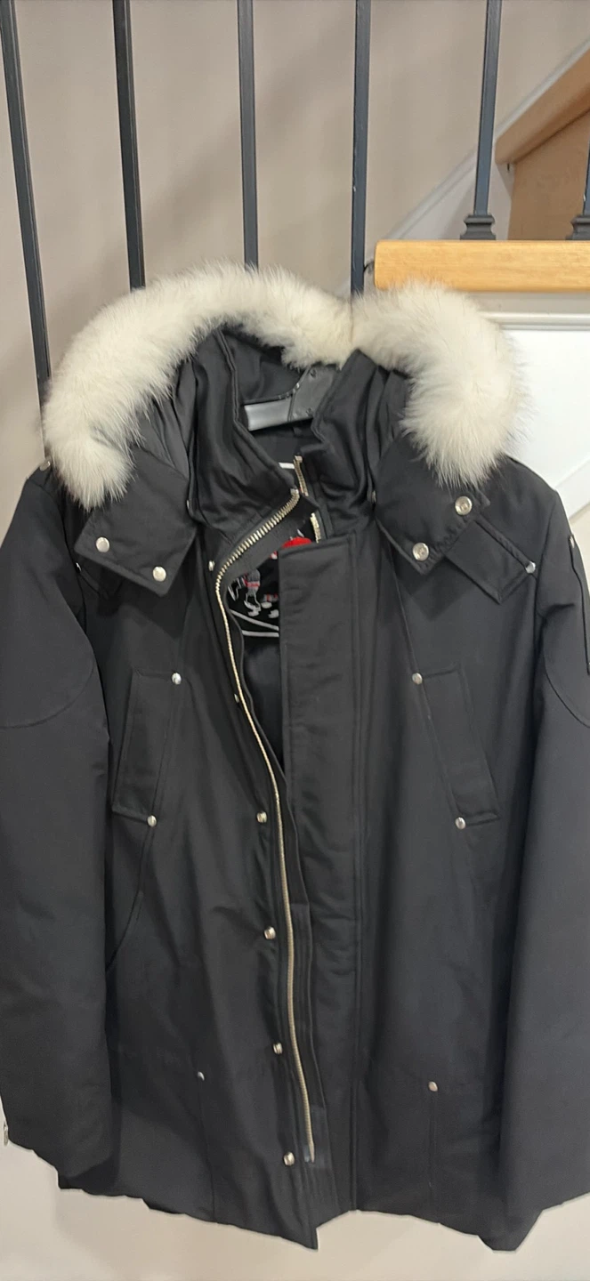 Moose Knuckles Black Down Parka with Fur Trim