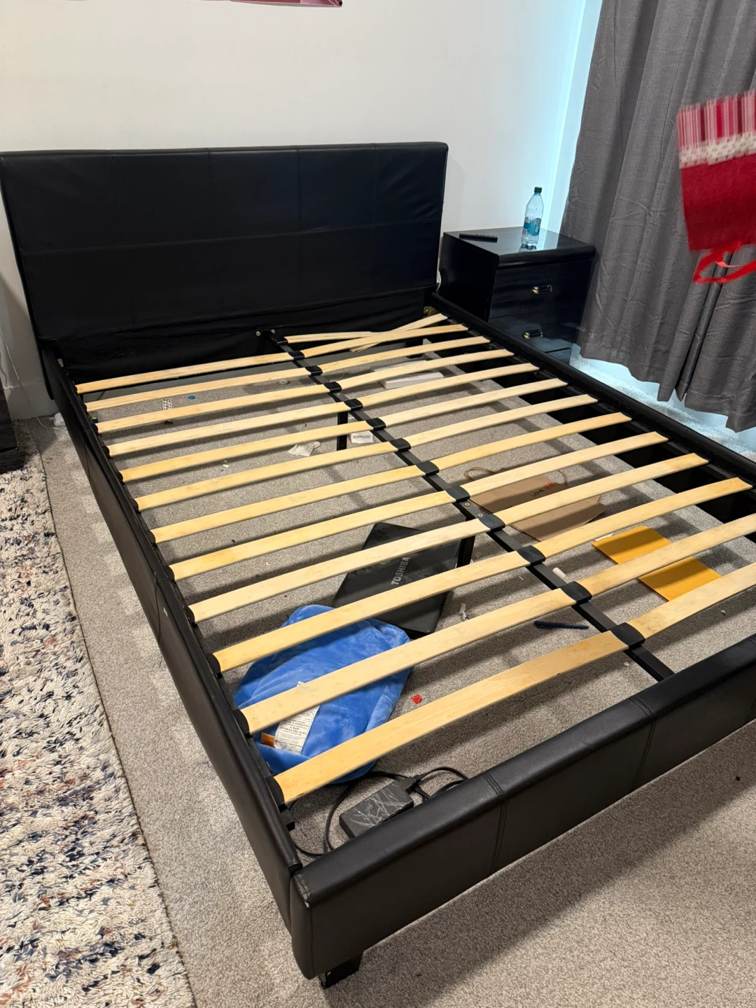 Black Faux Leather Platform Bed Frame