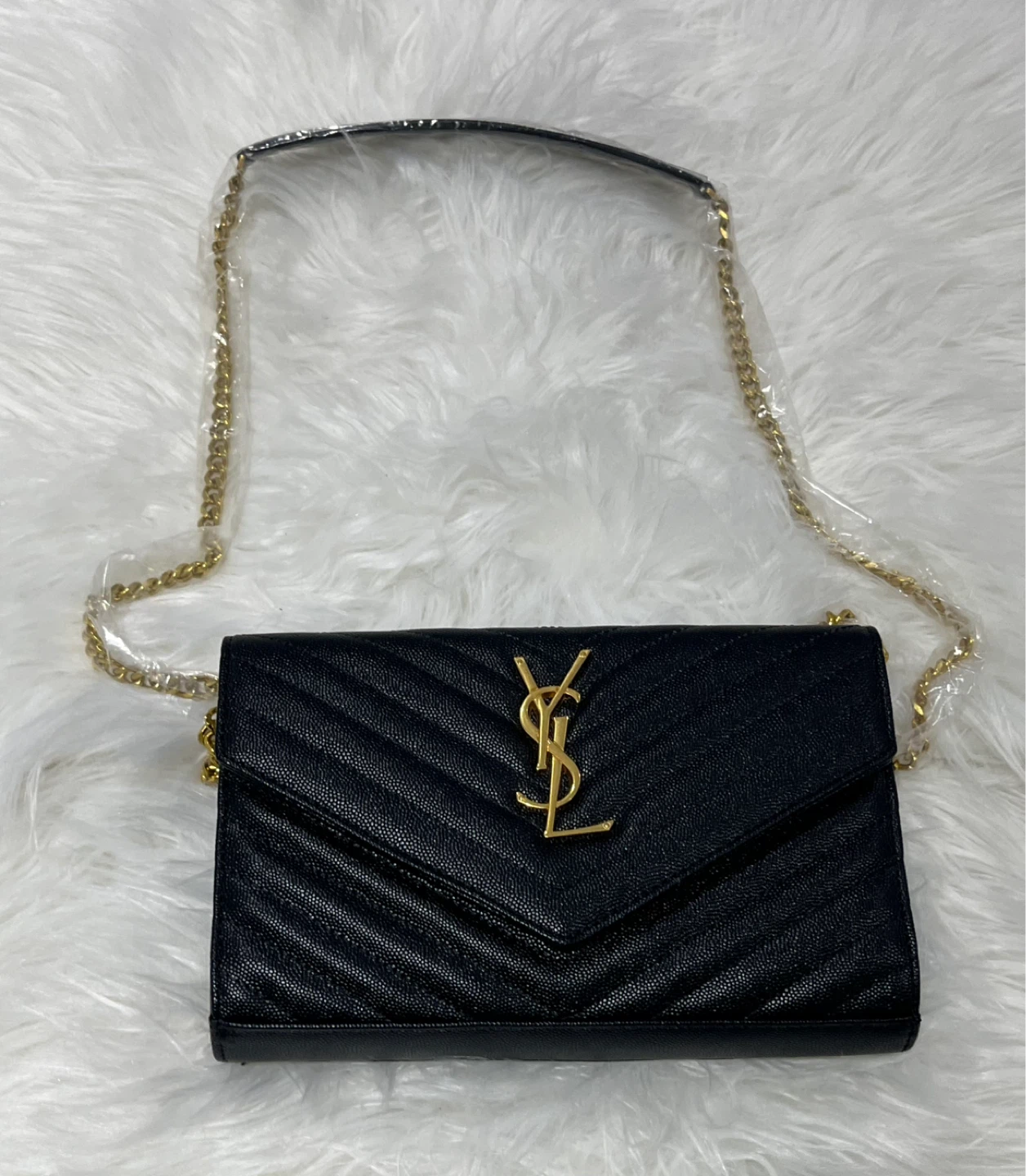 YSL Black Leather Chain Wallet Bag