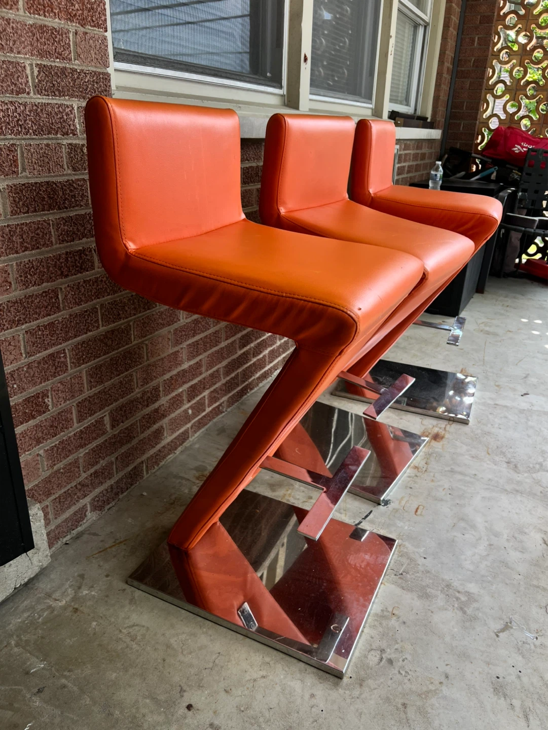 Orange Bar Stools with Chrome Base (Set of 3) - photo 4
