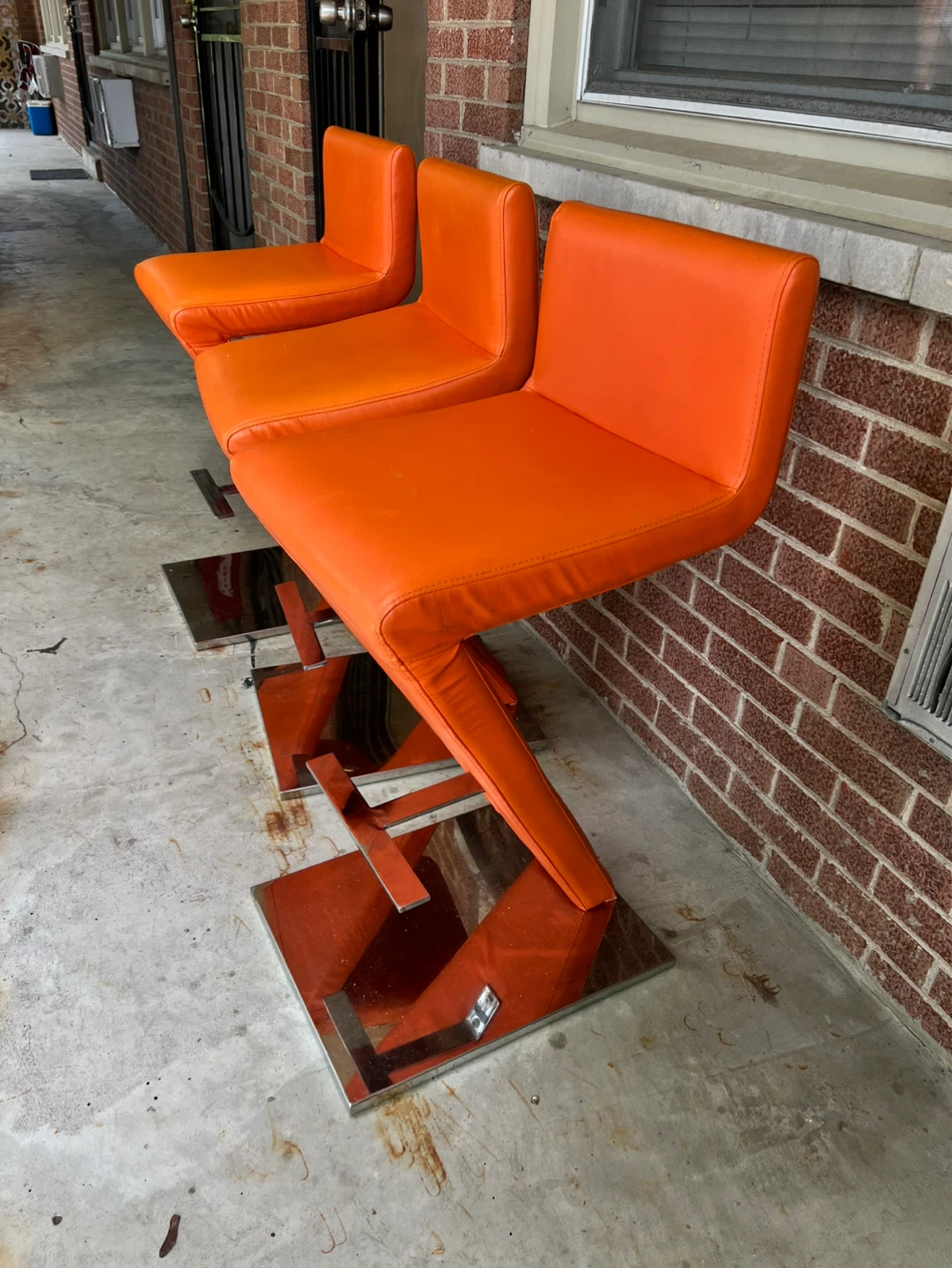 Orange Bar Stools with Chrome Base (Set of 3) - photo 3