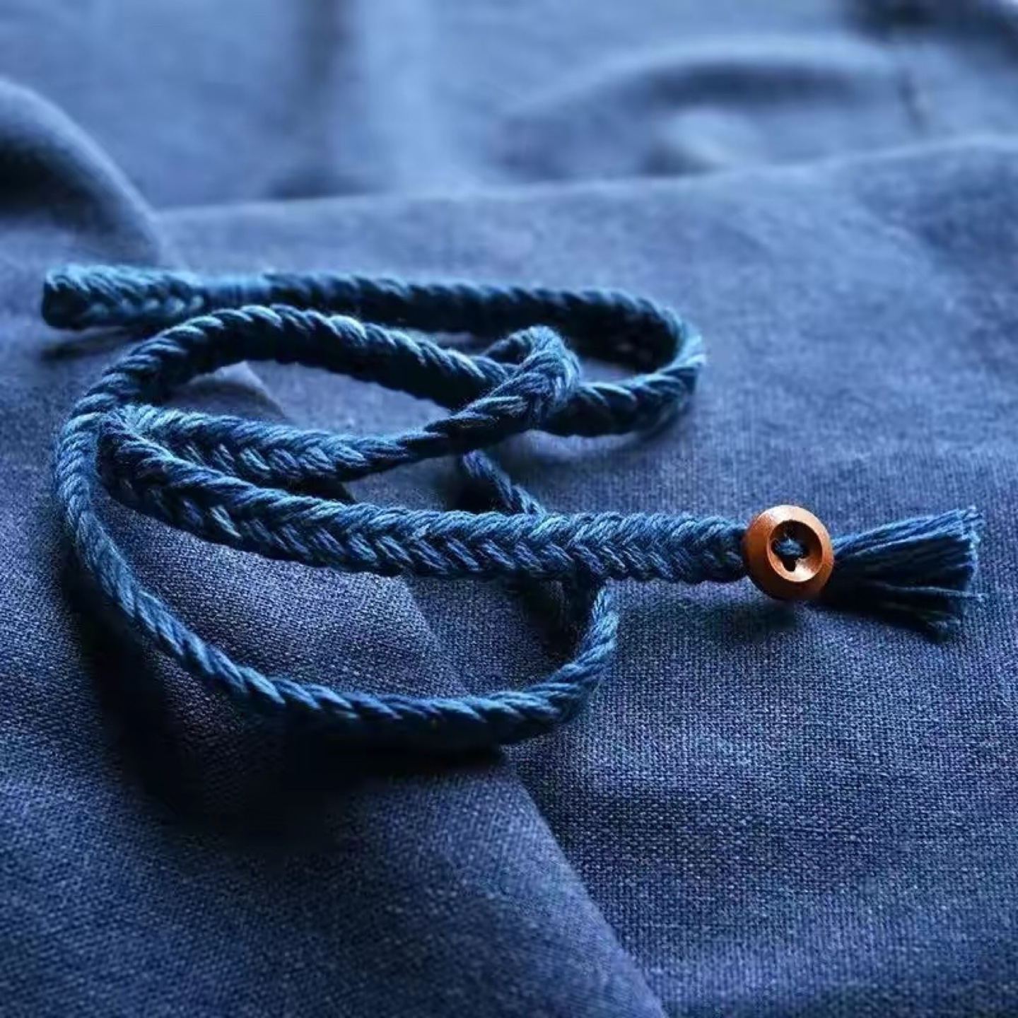 Blue Braided Rope with Wooden Button Accent