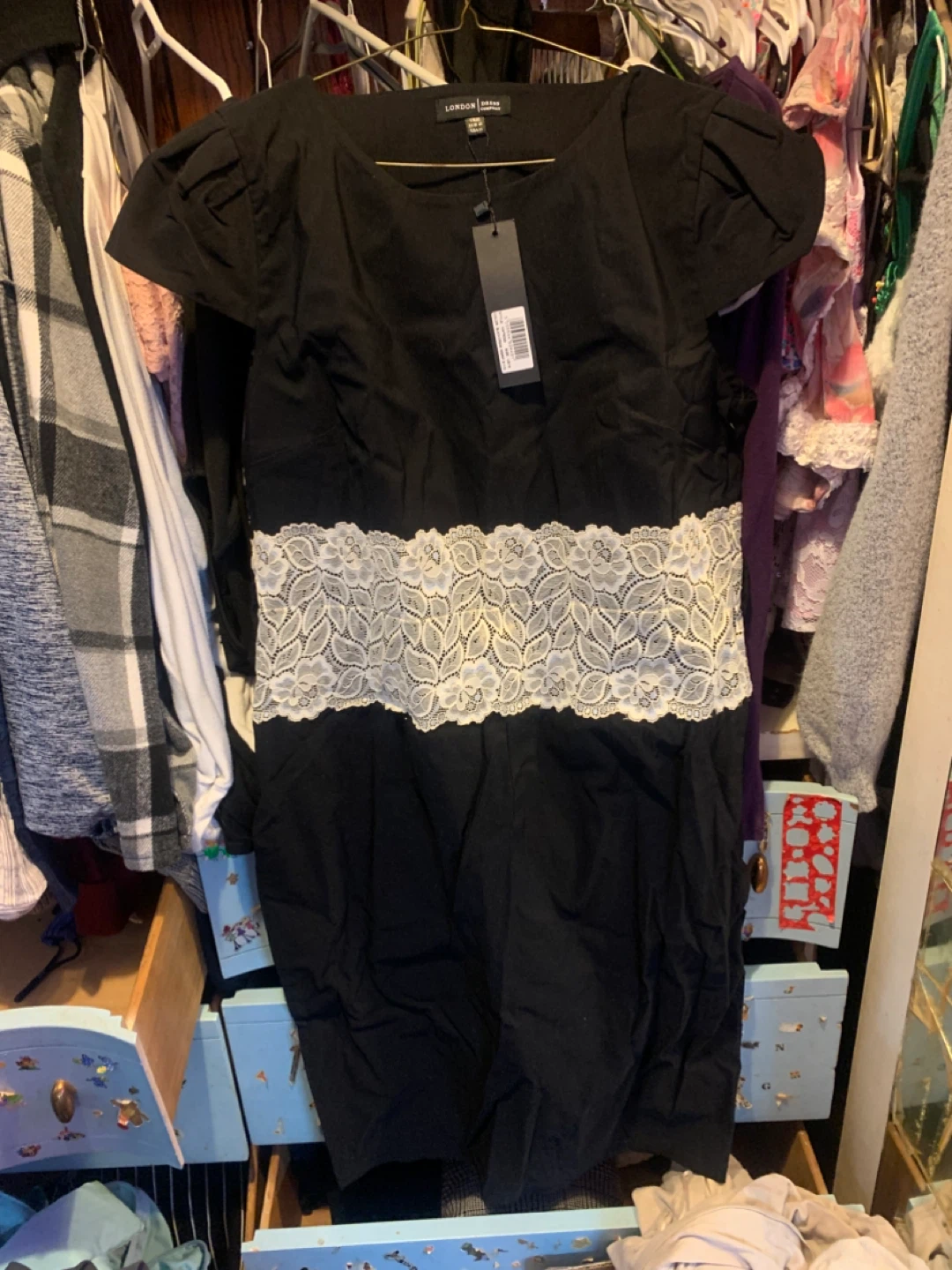 London Dress Company Black Lace Trim Dress - Size US 16
