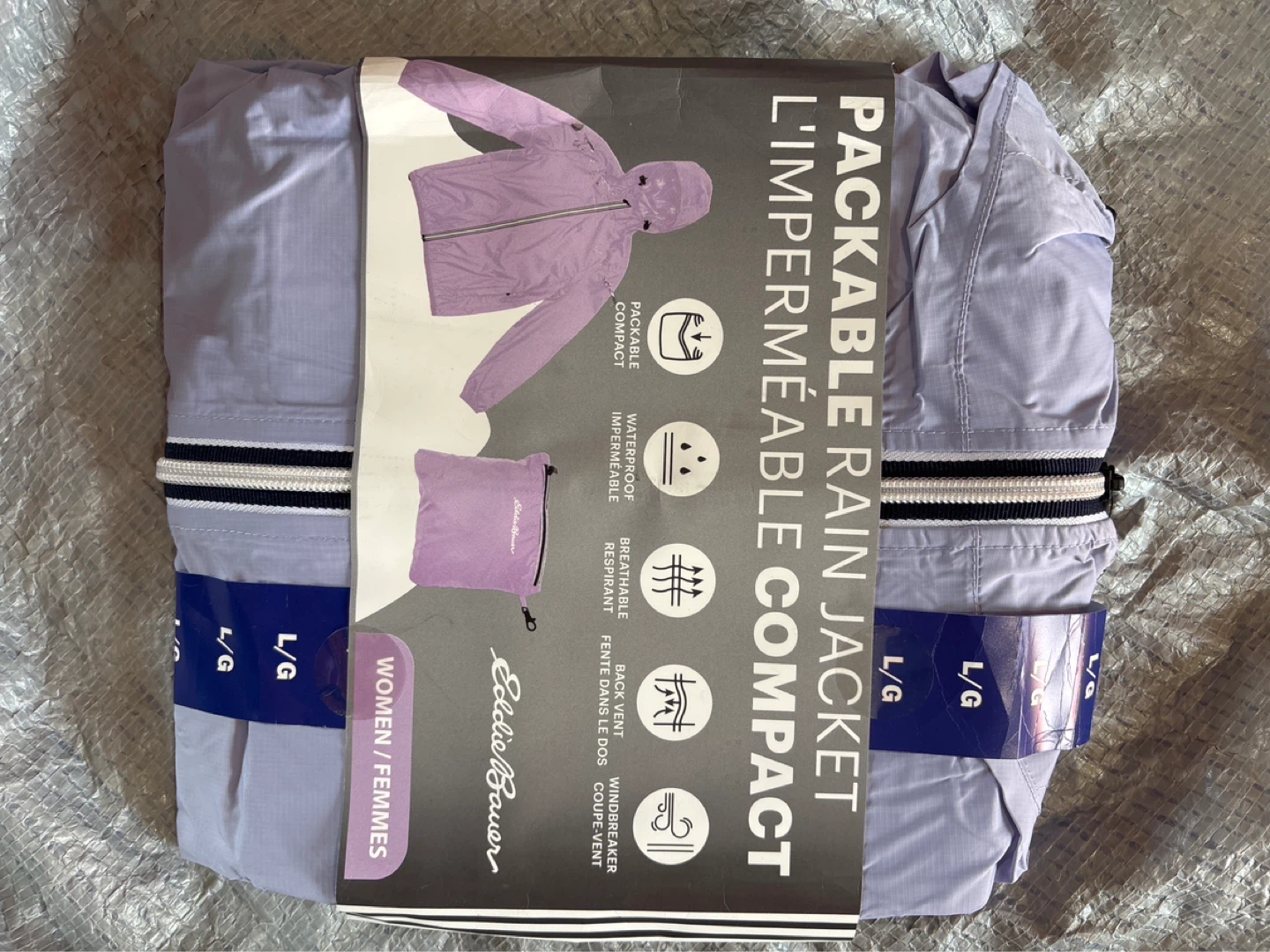 Eddie Bauer ladies Packable Rain Jacket L/G - Lavender