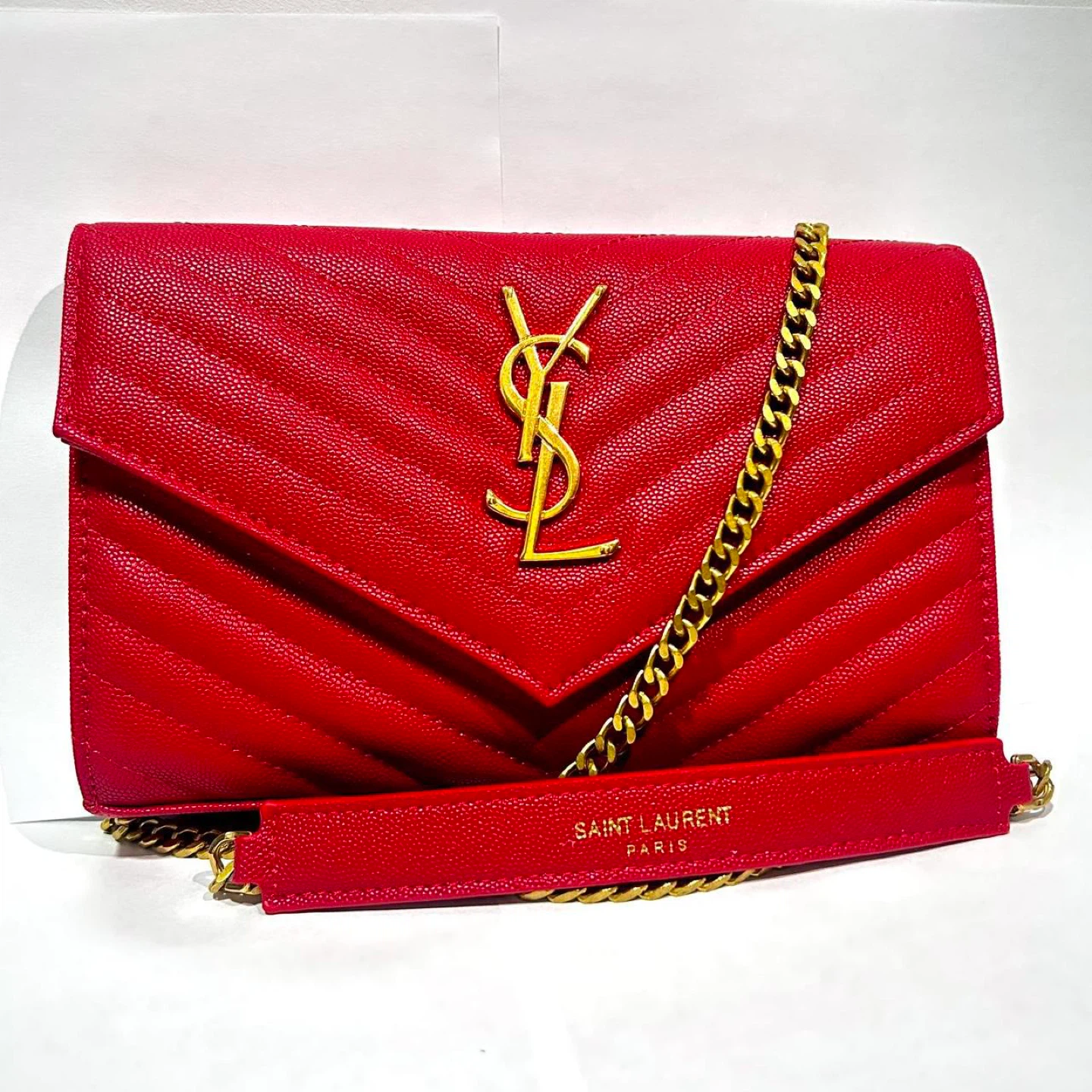 YSL Red Leather Wallet Chain Bag