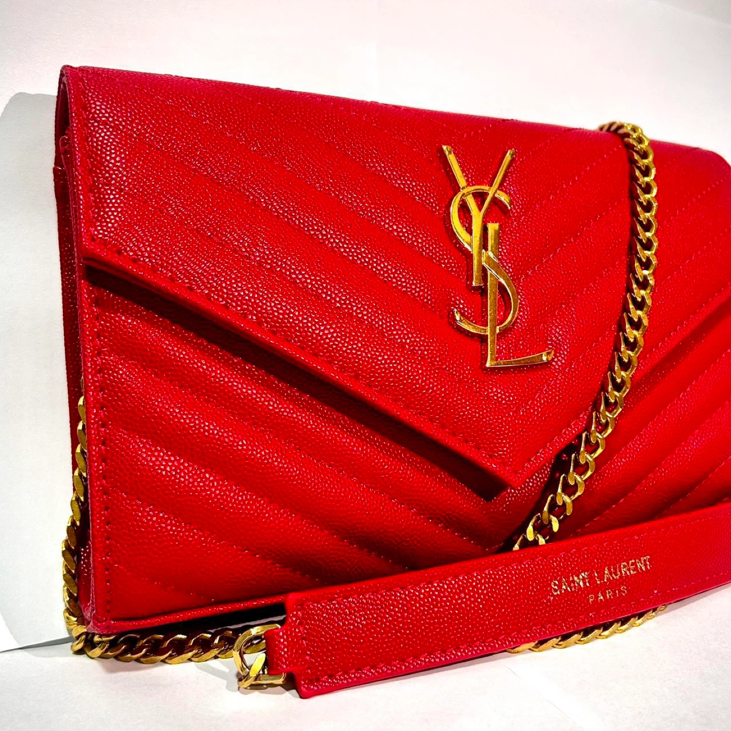YSL Red Leather Wallet Chain Bag - photo 2