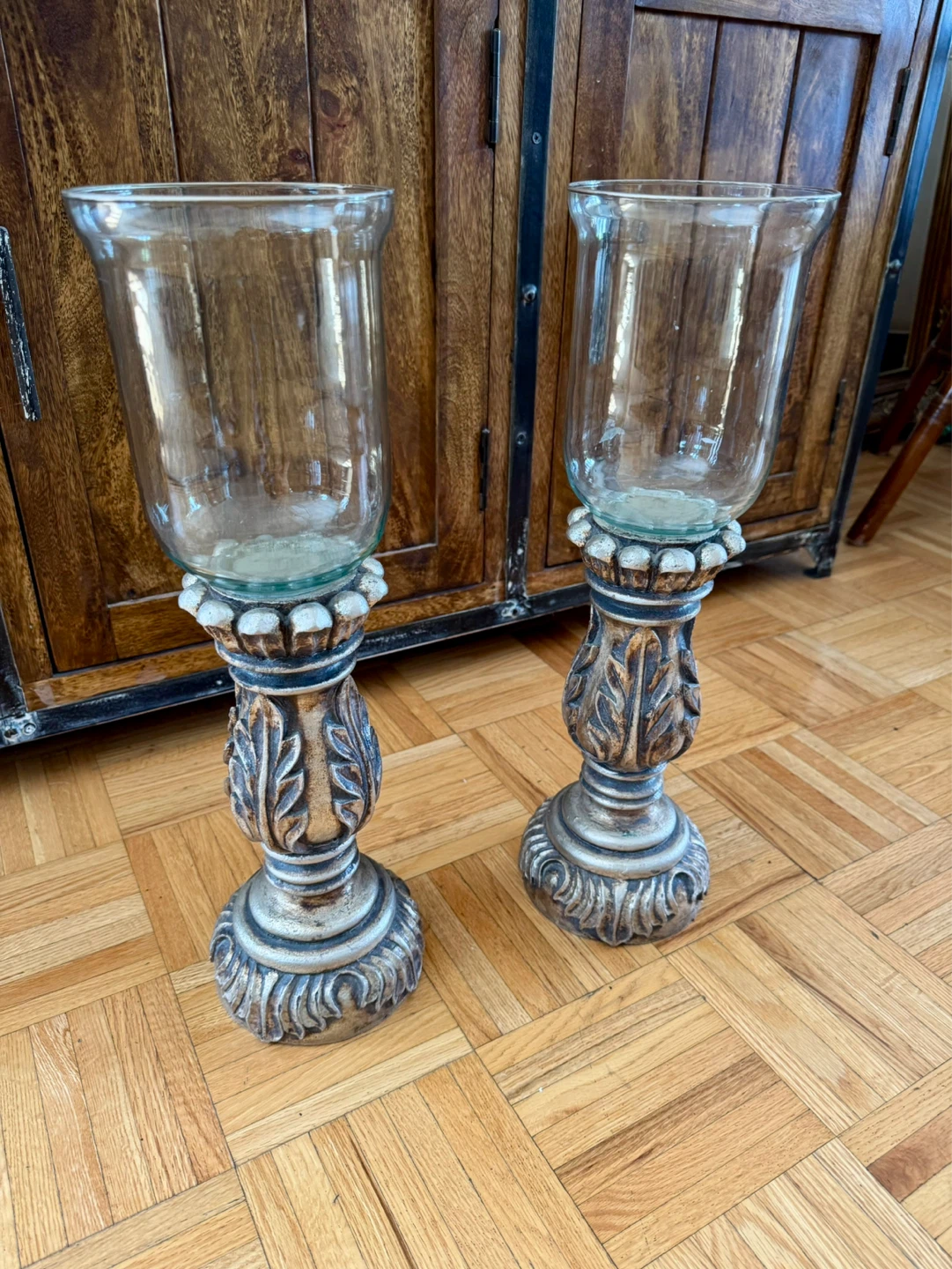 Antique Ornate Hurricane Candle Holder By Dibor for set of 2 - photo 4